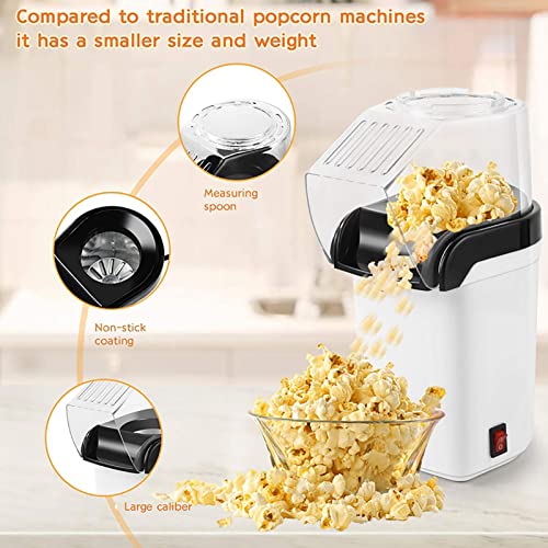 1200W Electric Popcorn Maker Hot Air Popcorn Machine 3 Minutes Fast Healthy And Fat-Free Popcorn Popper, 98% Popping Rate for Home, Party, Cinema Kids, Friends,White