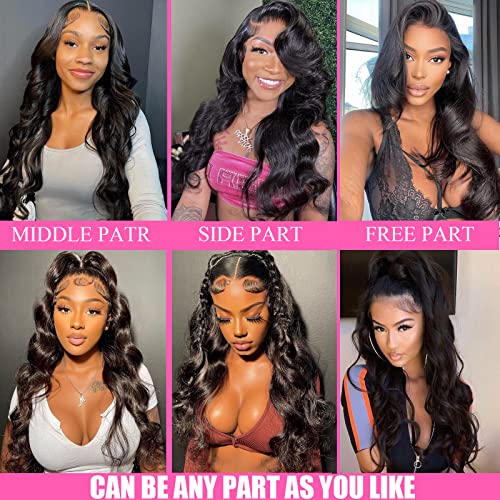 PIPIXIA Body Wave Lace Front Wigs Human Hair Pre Plucked 13x4 HD Transparent Lace Frontal Wigs with Baby Hair 180 Density Glueless Human Hair Wigs for Black Women Natural Color 24 inch