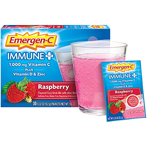 Emergen-C Immune+ 1000mg Vitamin C Powder, with Vitamin D, Zinc, Antioxidants and Electrolytes for Immunity, Immune Support Dietary Supplement, Raspberry Flavor - 30 Count/1 Month Supply