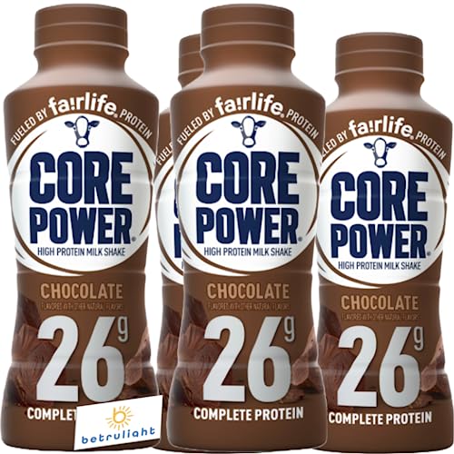 Ready to Drink Fairlife Protein Shakes |Nutrition Plan Protein Shake | Chocolate, Vanilla, Strawberry | Core Power Elite |Fair life Protein Shakes Variety Pack |Plus BETRULIGHT Fridge Decal| 14 Fl Oz Each (Chocolate Pack of 4)