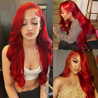 BABEHERS Free Part Red Lace Front Wig 13x3 Hot Red Loose Curly Wigs for Women Pre Plucked 24 Inch Long Wavy Synthetic Lace Front Red Wig Heat Resistant Hair Replacement Wigs 150% Density