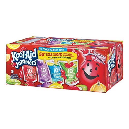 Kool-Aid Juice Jammers, Includes (40) 6-fl.-oz. Pouches with Classic Kool-Aid flavors Cherry, Grape, Tropical Punch and Strawberry Kiwi, 2 Pack