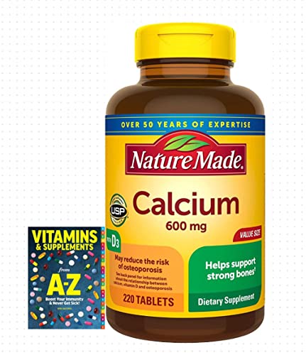 Nature Made Calcium 600 mg with Vitamin D3, Dietary Supplement for Bone Support, 220 Tablets+Better Guide Vitamins Supplements