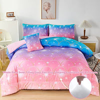 PERFEMET Purple Mermaid Comforter Set Twin 6 Pieces Rainbow Glitter Girls Bedding Set Colorful Ombre Bed in A Bag for Kids Teens Adults (Purple Pink, Twin Size)