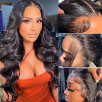 Hepoiss Glueless Wigs Human Hair Pre Plucked 13x4 HD Lace Front Wigs Human Hair 180% Density Body Wave Lace Frontal Wigs Human Hair for Women Wear and Go Human Hair Wig Natural Black Color 20Inch