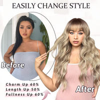 NAYOO Long Dirty Blonde Wigs with Bangs for Women Curly Wavy Hair Wigs Heat Resistant Synthetic Fiber Wigs for Daily Party Use 26 Inches (Dirty Blonde)