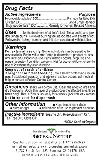 Forces of Nature – Natural, Organic Athlete's Foot Treatment (4ml) Non GMO, No Harmful Chemicals, Cruelty Free – Antifungal Relieves Burning, Itching, Cracking Caused by AF, Jock Itch and Ringworm