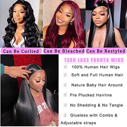 TTSMINS Straight Lace Front Wigs Human Hair 13x6 Lace Frontal Wigs for Women 180 Density HD Glueless Lace Front Wigs Human Hair Pre Plucked with Baby Hair Natural Black Color 20 Inch