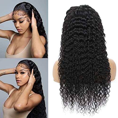 Deep Wave Lace Front Wigs Human Hair Wigs for Women Brazilian Lace Frontal Wigs Human Hair Pre Plucked with Baby Hair Natural Color (20 Inch, Natural Color 13X4 Deep Wave Lace Front Wig)