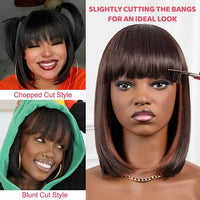 SinBounBoun Short Bob Wigs With Bangs Light Yaki Straight Hair Blunt Cut Glueless Wigs Realistic Look Daily Costume Wig For Women Synthetic Hair Heat Resistant Hair Wigs(14 Inch, SP1B/30)