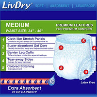 LivDry Adult M Incontinence Underwear, Overnight Comfort Absorbency, Leak Protection, Medium, 17-Pack