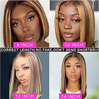 Hd Transparent Glueless P4/27 Highlight Bob Wig Human Hair 13X4 Frontal Lace Wig Ombre Brown Honey Blonde Highlight Blunt Cut Bob Wig Human Hair Lace Front Pre Plucked With Baby Hair Natural Hairline For Black Women (12 Inch, P4/27 Highlight 13X4 Straight