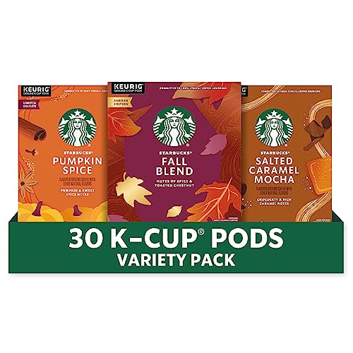 Starbucks K-Cup Coffee Pods Fall Bundle, Medium Roast and Naturally Flavored Coffee for Keurig Brewers, 100% Arabica, Limited Edition, 3 Boxes (30 Pods Total)