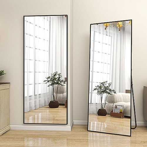 BEAUTYPEAK Full Length Mirror 64"x21" Nano Glass, Standing Rectangle Floor Mirrors Body Dressing Wall-Mounted Mirror for Living Room, Bedroom, Black