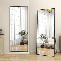 BEAUTYPEAK Full Length Mirror 64"x21" Nano Glass, Standing Rectangle Floor Mirrors Body Dressing Wall-Mounted Mirror for Living Room, Bedroom, Black