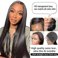 Straight Lace Front Wigs Human Hair 180% Density 13x4 HD Lace Front Wigs Human Hair for Black Women Transparent Lace Frontal Wig Pre Plucked with Baby Hair Glueless Virgin Hair Natural Color 22 inch…