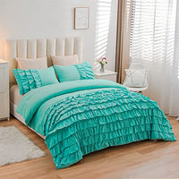 Holawakaka Aqua Waterfall Ruffle Comforter Set Queen Size Multi-Layers Ruffled Shabby Chic 3PCS Bedding Set for Girls Women