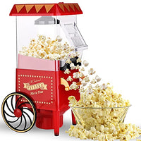 5 Core Popcorn Machine Popcorn Maker with Wheels, 1400 Watts, 120 V, Hot Air Popcorn Popper 12 Cup Retro Vintage Fashioned Style, For Movie Parties and Home Red POP 820