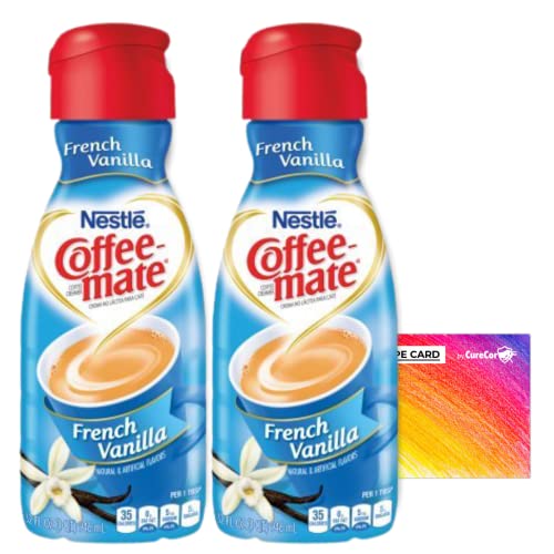 Coffee-Mate Liquid Coffee Creamer - Two (2) 32Fl oz Bottles of Smooth and Creamy, Coffee Creamer plus One Authentic CureCor Collective Sticker! (French Vanilla)