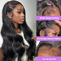 13x6 Lace Front Wigs Human Hair Pre Plucked 180% Density Wear and Go Glueless HD Transparent Lace Frontal Wigs Human Hair Body Wave Wigs for Black Women Natural Hairline with Baby Hair 24 Inch