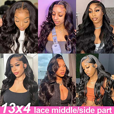 soul lady Body Wave Lace Front Wigs Human Hair 13x4 HD Transparent Frontal Wigs Human Hair Wigs for Women Glueless Wigs Human Hair Lace Front Wigs Pre Plucked with Baby Hair 180% Density (14inch)