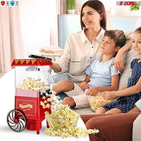 5 Core Popcorn Machine Popcorn Maker with Wheels, 1400 Watts, 120 V, Hot Air Popcorn Popper 12 Cup Retro Vintage Fashioned Style, For Movie Parties and Home Red POP 820