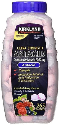 Kirkland Signature Antacid Ultra Strength, 1000 mg Chewable Calcium Carbonate, Assorted Berry Flavors 265 Tablets, Pack of 2