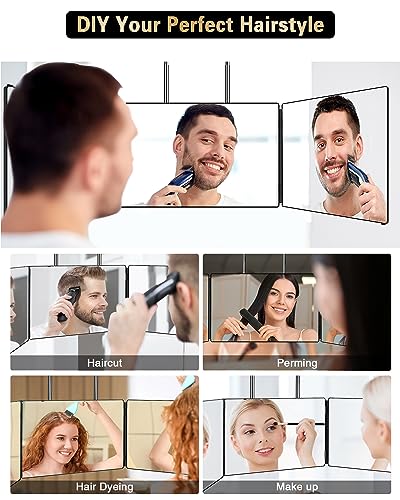 JUSRON 3 Way Mirror for Self Hair Cutting, 360 Trifold Barber Mirrors 3 Sided Makeup Mirror to See Back of Head, Used for Hair Coloring, Braiding, Good Gifts for Men Women (Without LED)