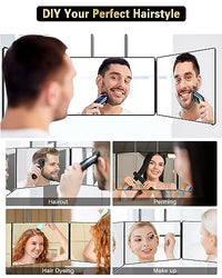 JUSRON 3 Way Mirror for Self Hair Cutting, 360 Trifold Barber Mirrors 3 Sided Makeup Mirror to See Back of Head, Used for Hair Coloring, Braiding, Good Gifts for Men Women (Without LED)
