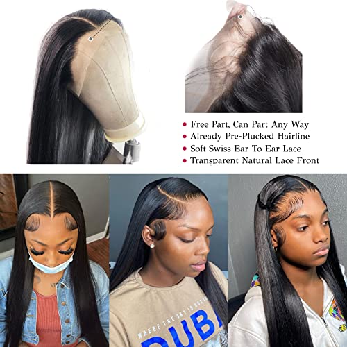 Ossilee Straight Lace Front Wigs Human Hair Pre Plucked 180% Density 13x4 HD Transparent Lace Frontal Wigs for Black Women Glueless 10A Brazilian Virgin Human Hair Wig Natrual Hairline (18 Inch)