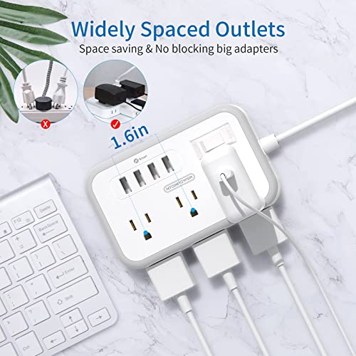 Extension Cord 15 ft, Surge Protector Power Strip with 6 Widely Outlets 4 USB Ports, Flat Plug, Wall Mount Outlet Extender, 1080 Joules, Multiple Outlets for Indoor Home Office, Dorm Room Essentials