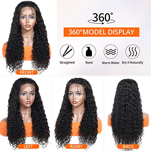 AISI 13x4 Deep Wave Lace Front Wigs Human Hair 180 Density Pre Plucked Lace Frontal Wigs Human Hair Deep Wave Lace Frontal Wigs for Black Women Glueless Brazilian Human Hair Front Lace Wigs (20inch)