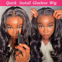 MEGALOOK Wear and Go Glueless Body Wave Lace Front Wigs, Natural Black, 28 Inch