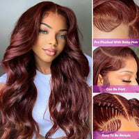 13x4 Body Wave Lace Front Wigs Human Hair 180% Density Reddish Brown Wig Transparent HD Lace Wigs Human Hair Pre Plucked With Baby Hair For Black Women Glueless Wigs Human Hair 22 inch