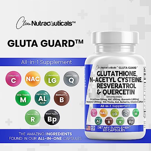 Glutathione 500mg Supplement with Vitamin C N Acetyl Cysteine 600mg Berberine 1000g Milk Thistle 1000mg Resveratrol Quercetin Alpha Lipoic Acid - Reduced L Glutathion Free Form Women 60 Ct USA Made