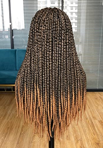 Annivia Passion Twist braided Wigs for Black Women Full Lace knotless braided wigs With Baby Hair Passion Twist Water Wave Crochet Hair Premium Synthetic Lace Faux Locs Braiding Wig(1B/27 24Inch)