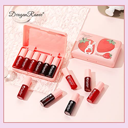 6 Colors Water Tint Lip Stain Set Plumping Mini Liquid Lipstick Moisturizing Lip Oil Tinted Lip Stain Long Lasting Non-Sticky Lip Plumping Set for Women Daily Lip Makeup