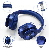 TUINYO Bluetooth Headphones Wireless, Over Ear Stereo Wireless Headset 40H Playtime with deep bass, Soft Memory-Protein Earmuffs, Built-in Mic Wired Mode PC/Cell Phones/TV-Dark Blue