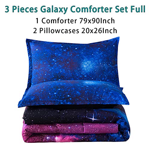 Litanika 3D Galaxy Comforter Full(79x90lnch), 3 Pieces(1 Galaxy Comforter, 2 Pillowcases), Universe Cloud Outer Space Comforter, Microfiber Bedding Set for Boys Kids