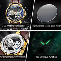 OLEVS Skeleton Watches for Men Automatic Self Winding Mechanical Luxury Dress Brown Leather Waterproof Luminous Men Wrist Watch