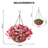 INXUGAO Artificial Hanging Flower with Basket for Home Courtyard Decoration, Artificial Silk Chrysanthemum Fake Plant Arrangement in 12 inch Coconut Lining Basket for Outdoors Indoors Decor(Red)