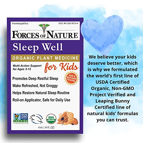 Forces of Nature – Kids Sleep Well Certified Organic (4ml), Non-GMO Verified, Natural Sleep Aid for Children, Promotes Deep, Restful Sleep, Restores Natural Sleep Routine, Homeopathic, Melatonin-Free