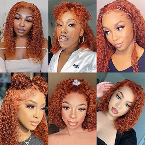 UKASI Ginger Bob Wig 13x4 HD Lace Frontal Wigs Human Hair Deep Wave Lace Front Wig For Women 180% Density 100% Human Hair Pre Plucked with Baby Hair Ginger Bob Front Human Hair Wig 10 Inch