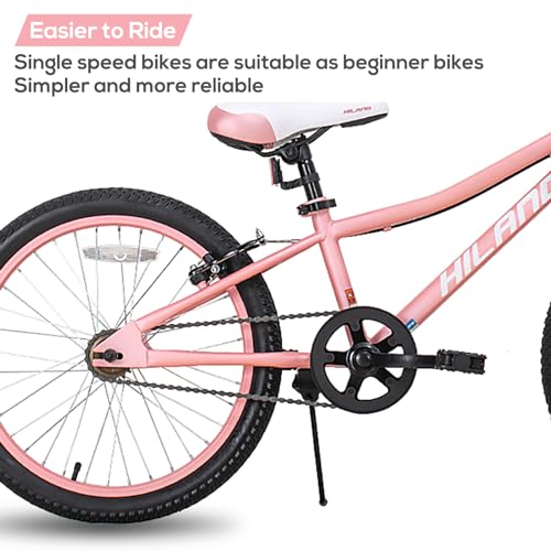 Hiland 20 Inch Kids Mountain Bike for Boys, Girls, Single Speed Kids Bicycles with V Brake and Kickstand Pink