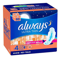 Always Always Ultra Thin Size 4 Overnight Pads with Wings Unscented 80 Ct.