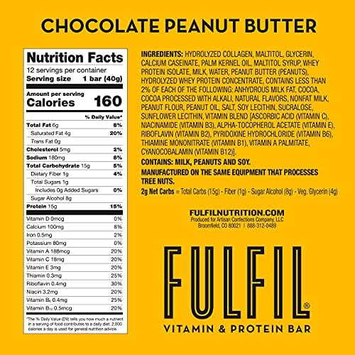 FULFIL Vitamin and Protein Snack Sized Bars, Best Sellers Variety Pack with 15g Protein and 8 Vitamins Including Vitamin C, 12 Count (Packaging May Vary)