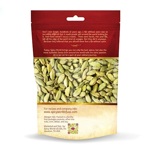 Spicy World Green Cardamom Pods 3.5 Oz - As Seen on Tik Tok - Premium Quality Whole Green Cardamom Pods | Vegan | Large | Aromatic Cardamon