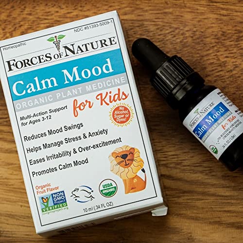 Forces of Nature – Kids Calm Mood Certified Organic (10ml), Non-GMO, Naturally Ease Mood Swings, Irritability, Anxiety, Stress and Worry Formula for Children. Homeopathic, Alcohol, Sugar & Dye Free