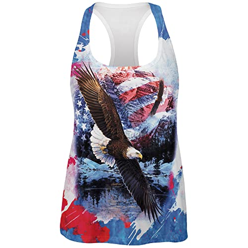 4th of July American Flag Bald Eagle Splatter All Over Womens Work Out Tank Top Multi SM