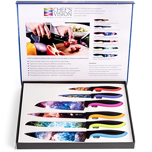 CHEF'S VISION Cosmos Kitchen Knife Set in Gift Box - Color Chef Knives - Cooking Gifts for Husbands and Wives, Unique Wedding Gifts for Couple, Birthday Gift Idea for Men, Housewarming Gift New Home